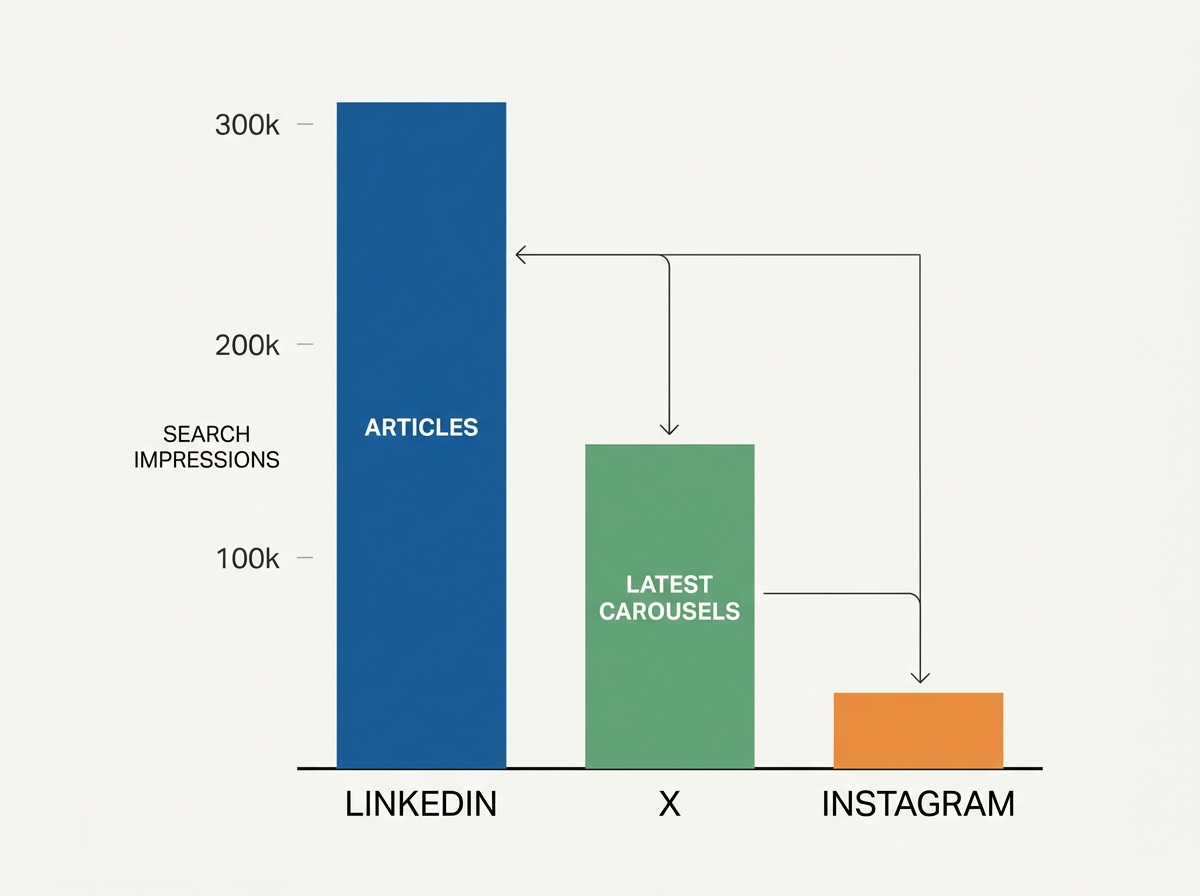 Infographic comparing search engine visibility across different social media platforms.