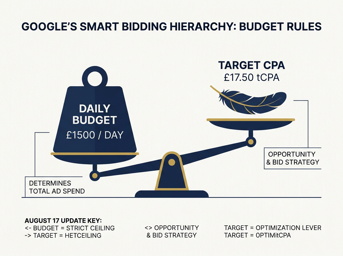 An infographic showing a scale where Daily Budget outweighs Target CPA.