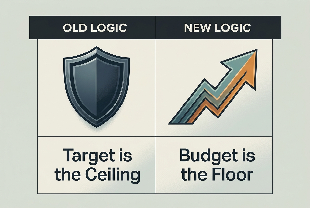 A comparison table showing the shift from target-focused bidding to budget-focused bidding.