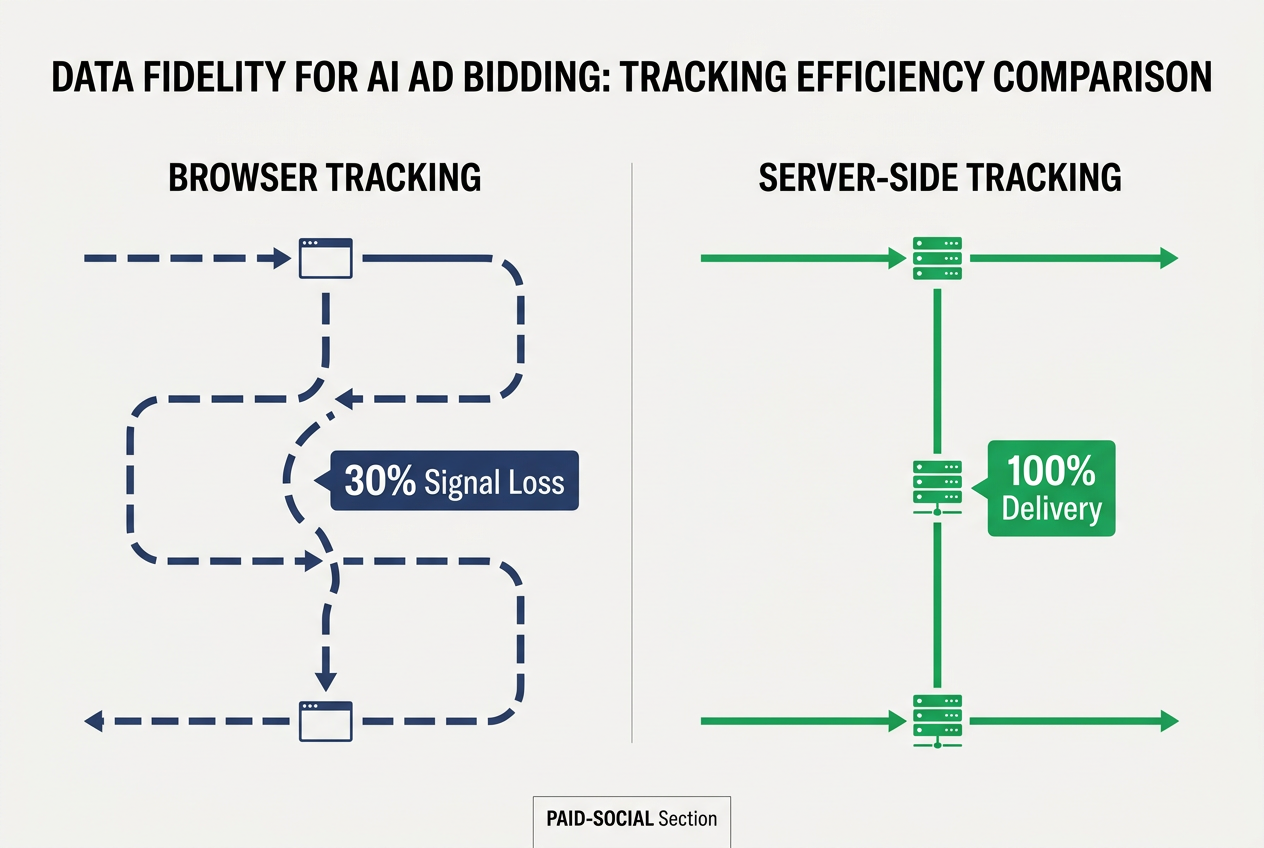 Comparison chart showing the difference in data retention between browser-based and server-side tracking.