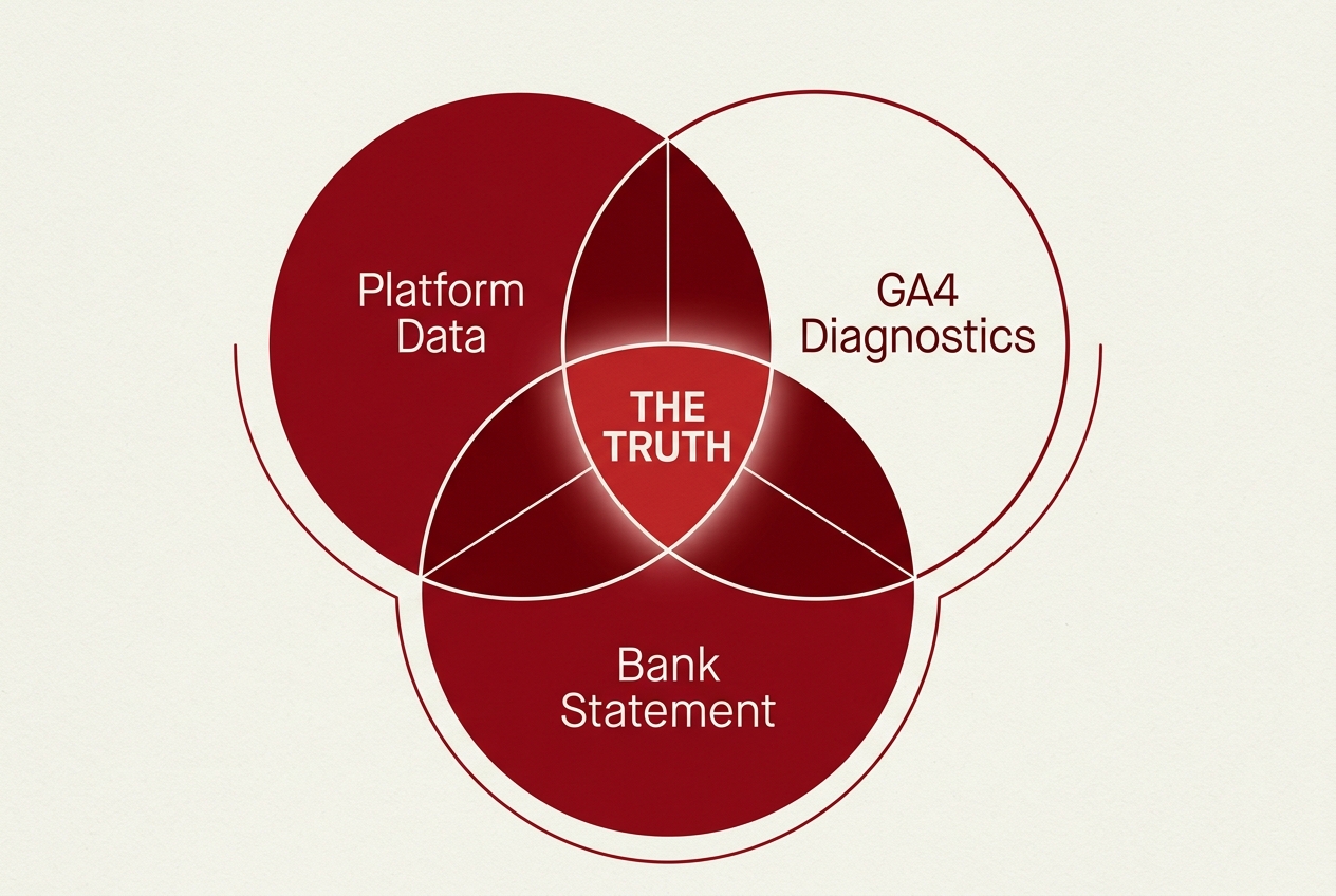 A Venn diagram showing the intersection of different data sources to find true marketing performance.