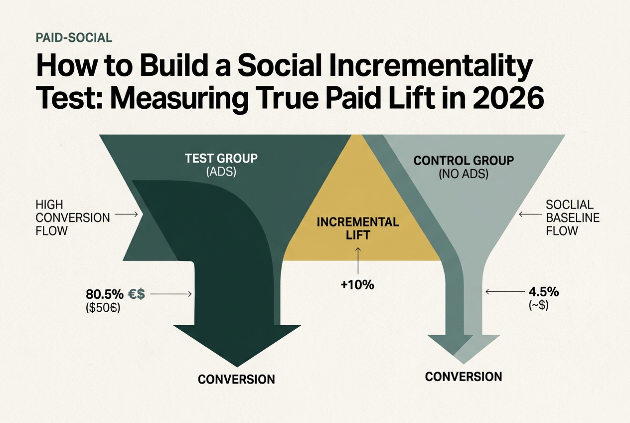 An infographic showing the difference in conversion volume between a test group exposed to ads and a control group.