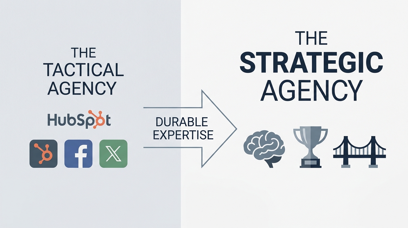 Infographic showing the transition from a tactical agency to a strategic consultancy.