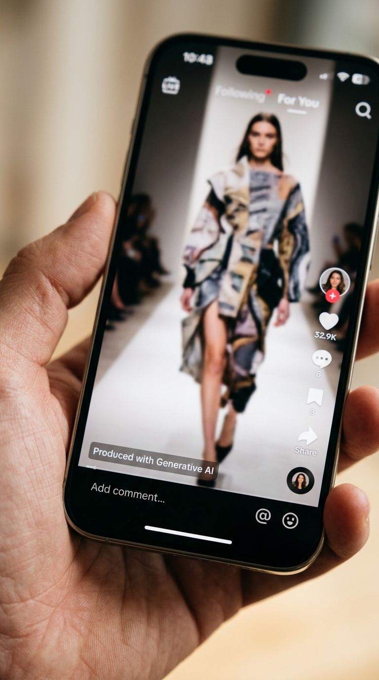 A mockup of a social media feed showing how an AI disclosure label appears on a mobile screen.