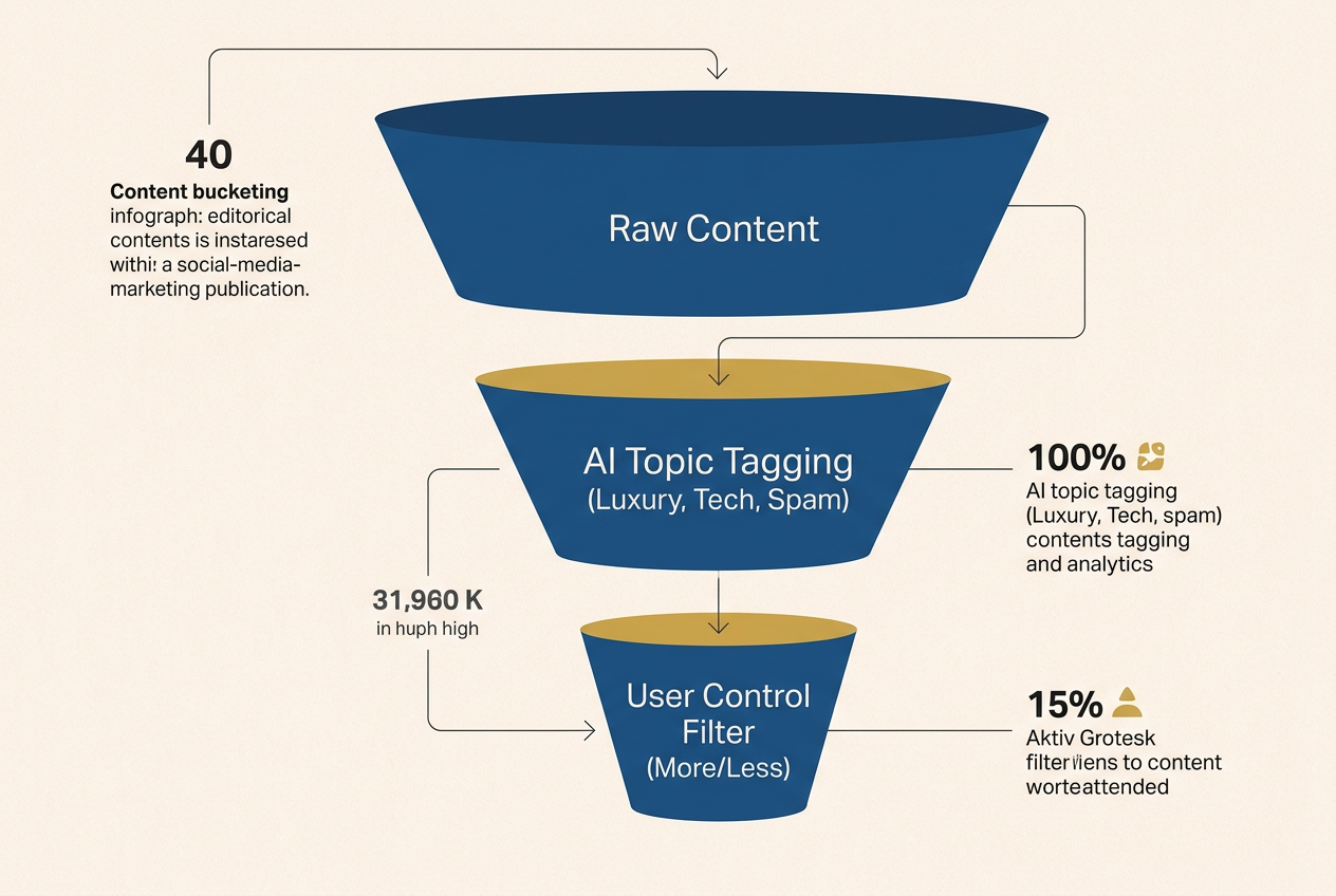 An infographic showing how Instagram buckets brand content into topics and how user controls filter them.
