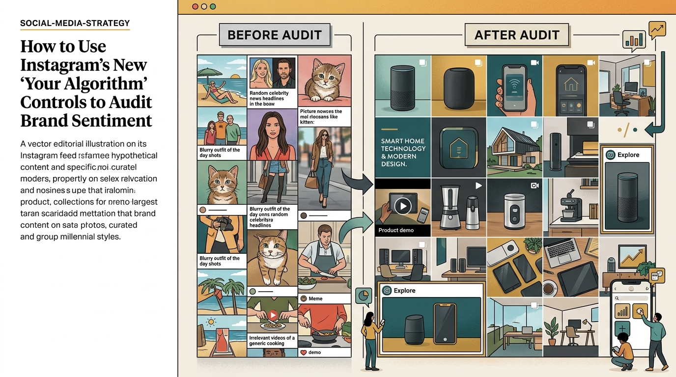 A comparison of an Instagram feed before and after a brand sentiment audit.