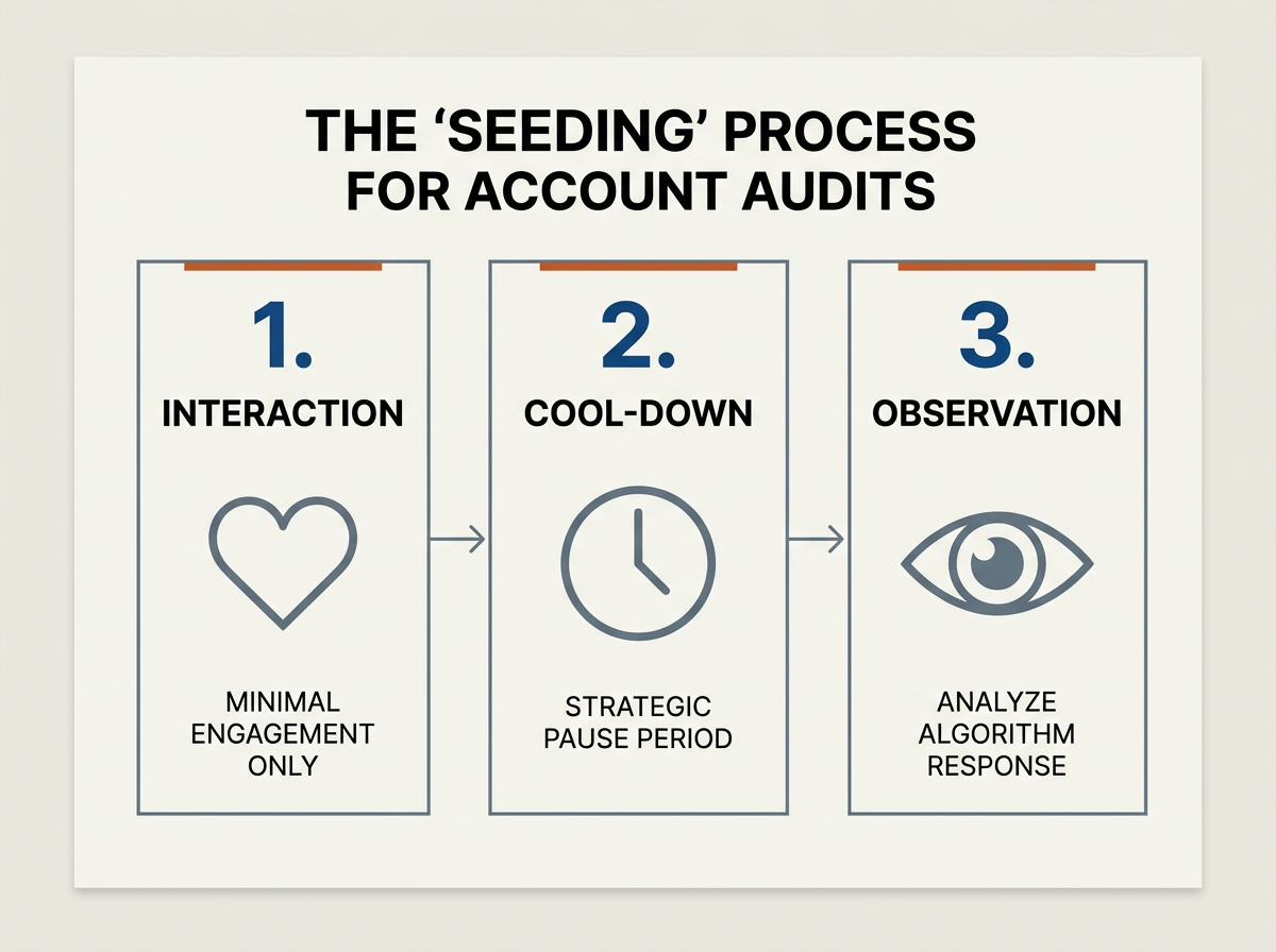A flow chart explaining the steps to seed a new Instagram account for testing purposes.