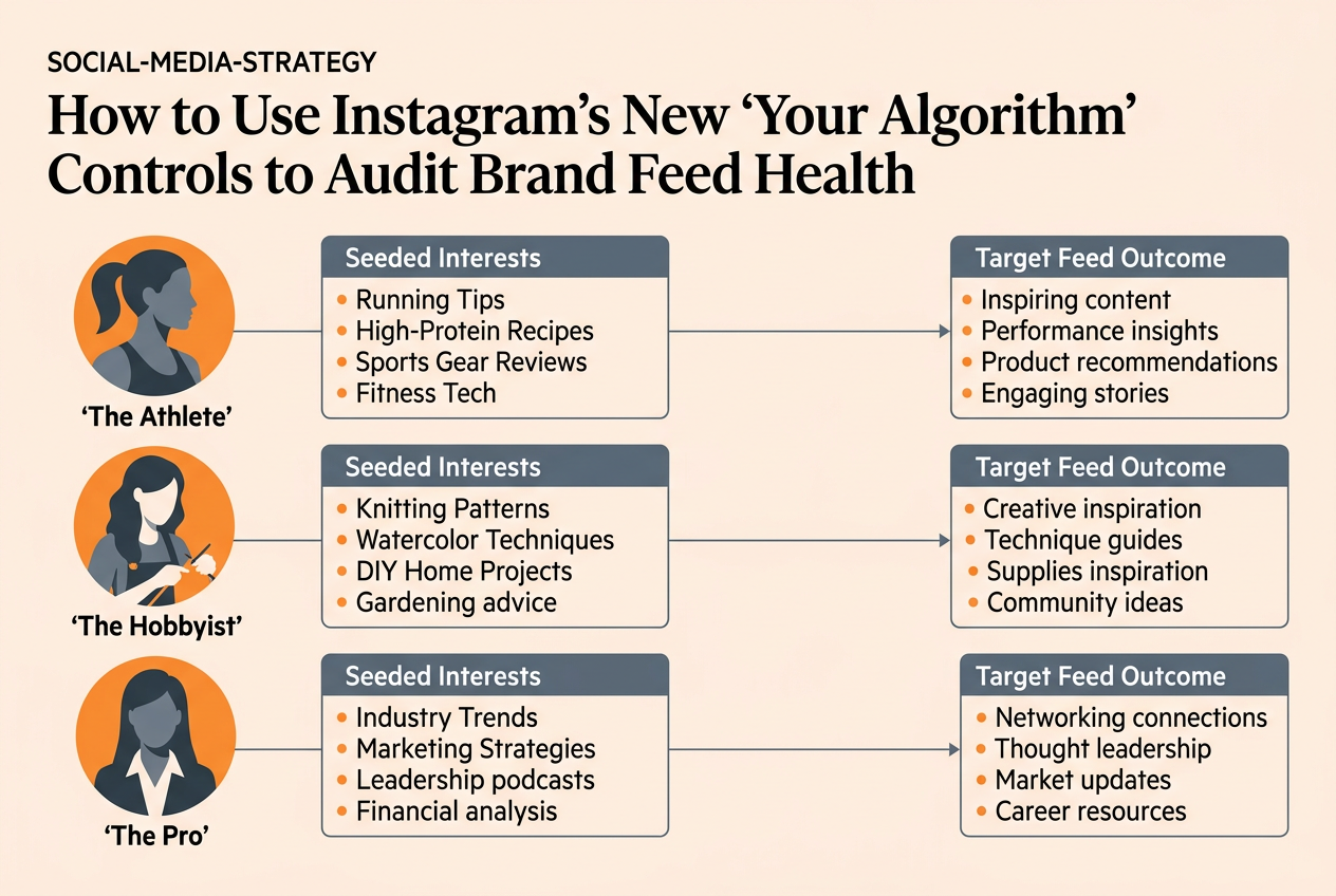 A diagram showing how to map different customer personas for an Instagram algorithm audit.