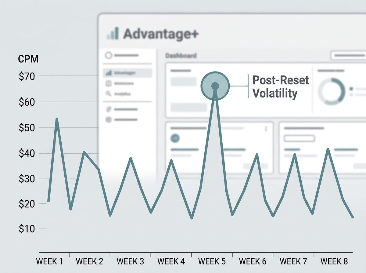 A data chart showing the projected volatility in ad costs (CPMs) following the rollout of user-controlled algorithm resets.