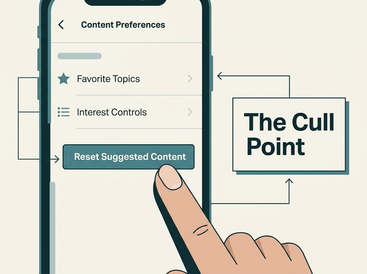 A diagram showing where to find the Reset Suggested Content setting in the Instagram app.