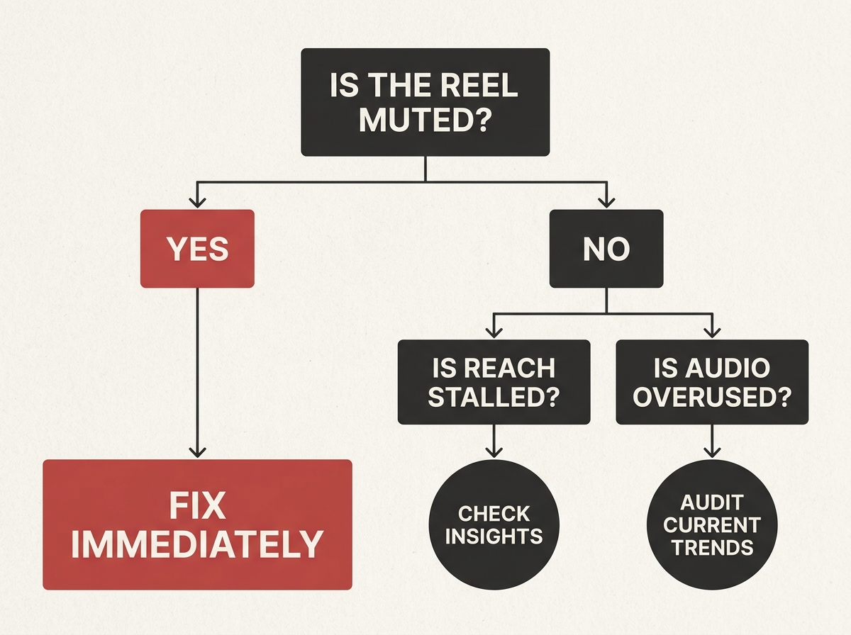 A flowchart helping creators decide which Reels need a music update.