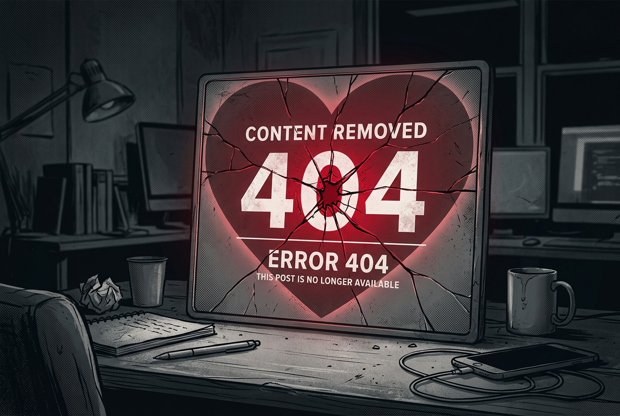 An artistic representation of content moderation errors on social media.