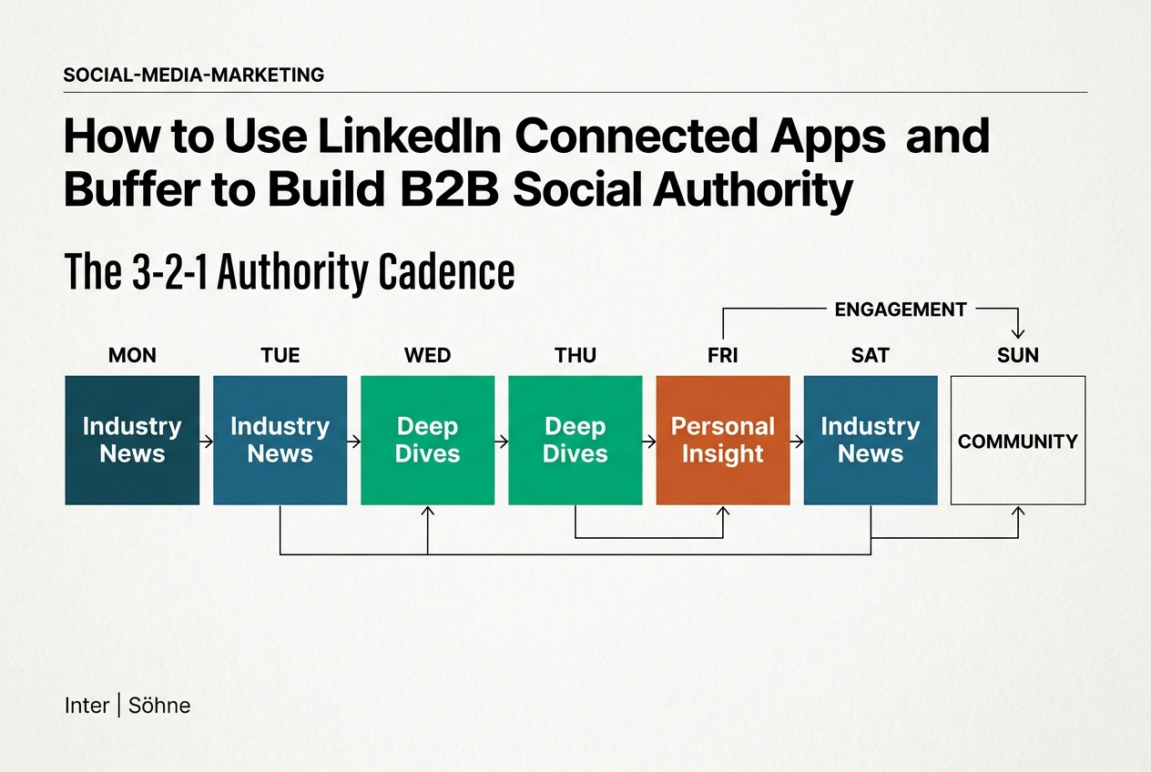 An infographic outlining the 3-2-1 content strategy for building B2B authority on LinkedIn.