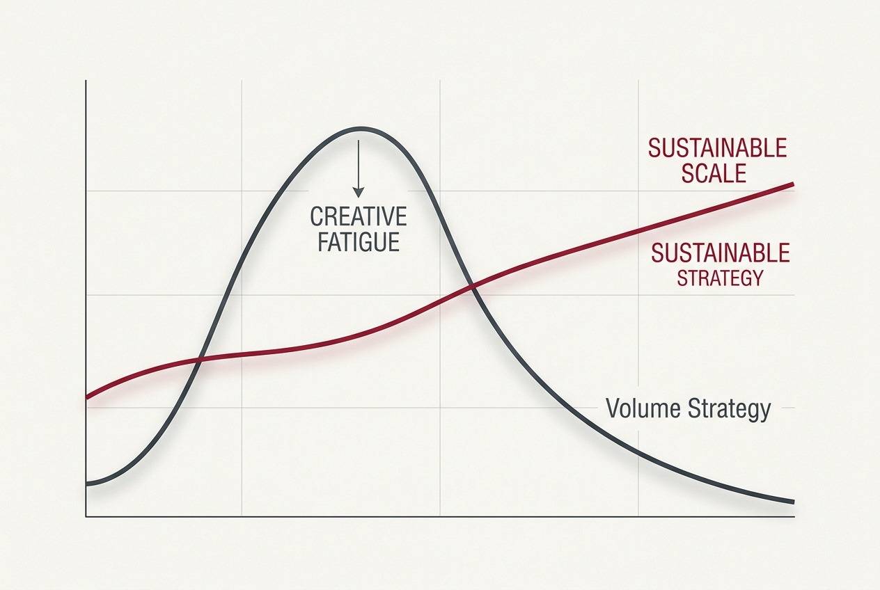 Graph comparing the performance decay of volume-based creative vs diversity-based creative.