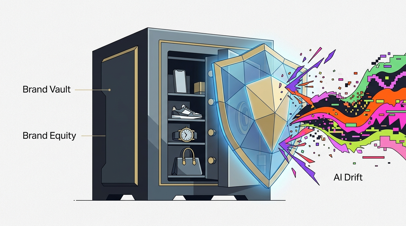 An illustration of a brand vault protected from AI noise, representing future brand safety.