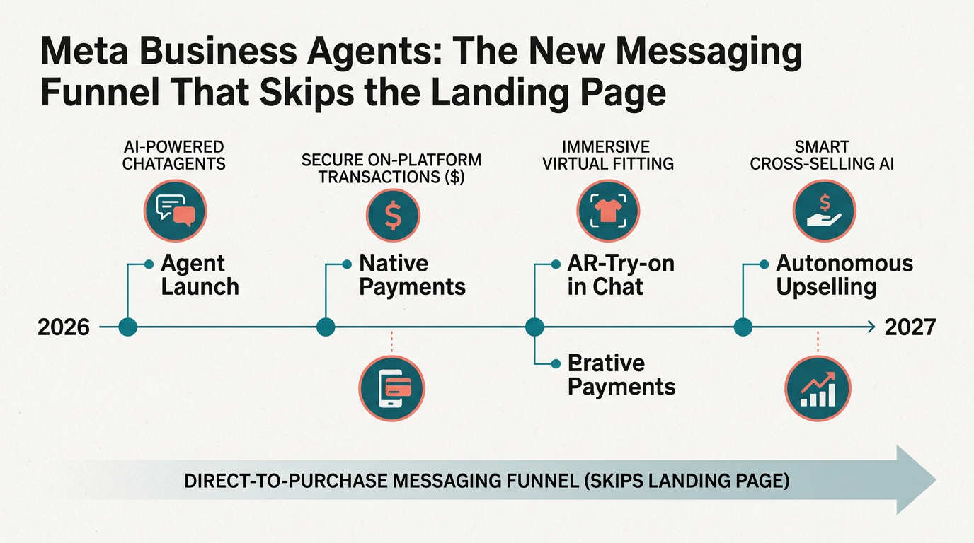 A roadmap showing the future features of Meta's conversational commerce tools.