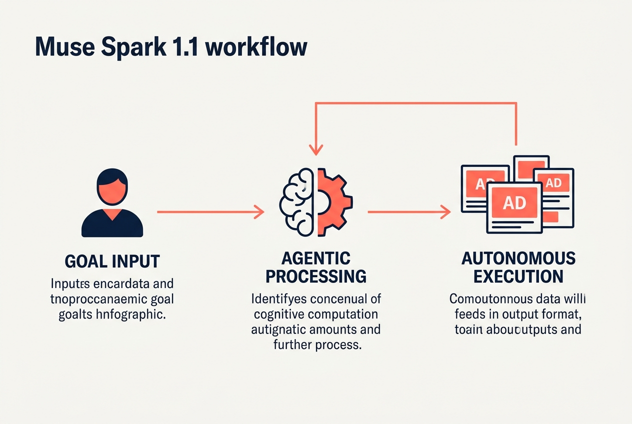 A diagram showing the flow from human goal setting to AI processing and autonomous ad execution.
