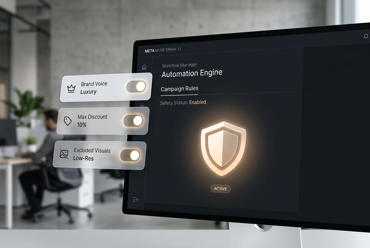 A conceptual UI showing how marketers set brand guardrails for autonomous AI agents.