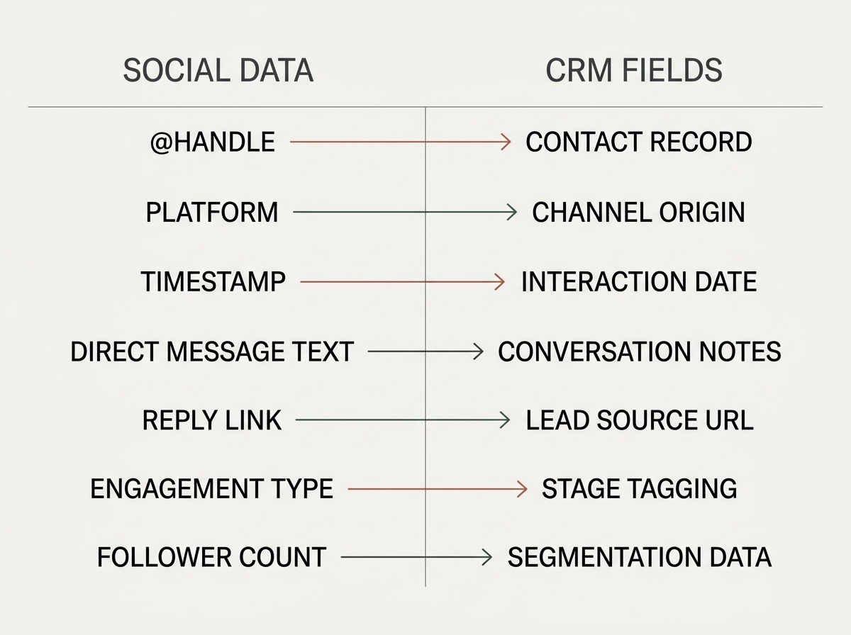 A chart showing how to map social media data points to specific CRM fields.
