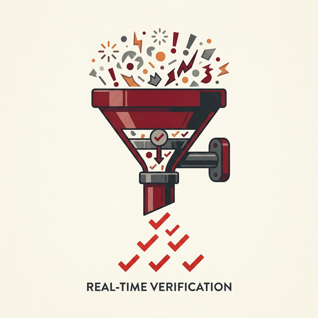 An illustration representing the process of verifying and cleaning lead data in real-time.