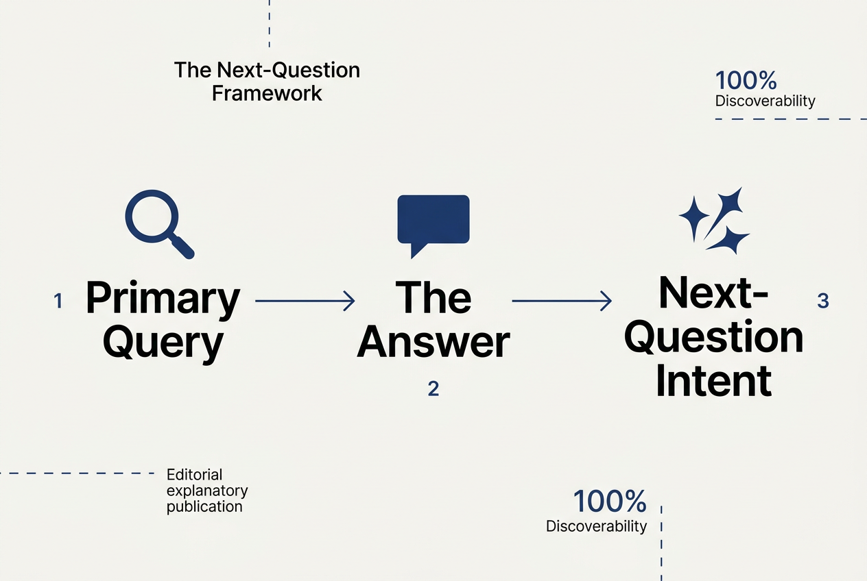 A diagram showing the flow from a primary search query to the secondary 'next-question' intent.