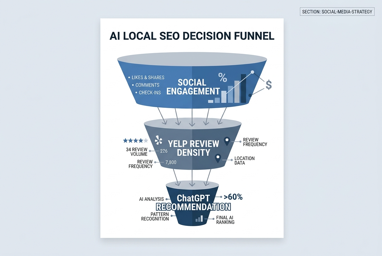 Infographic showing how social media engagement leads to AI search recommendations.