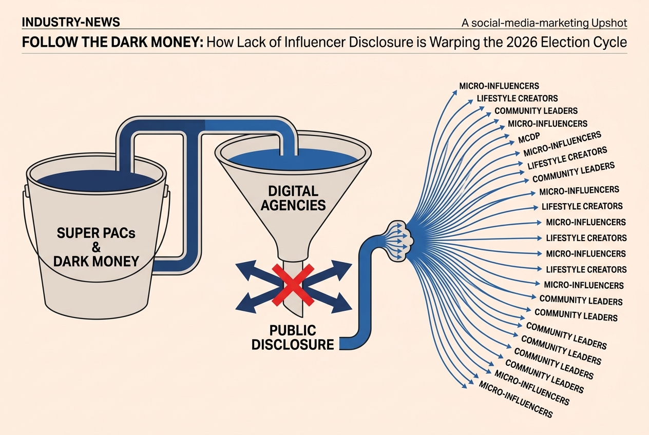 Diagram showing how political dark money bypasses disclosure by using micro-influencers.