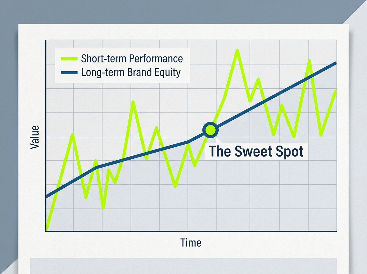 A graph showing the relationship between immediate ad performance and long-term brand building.
