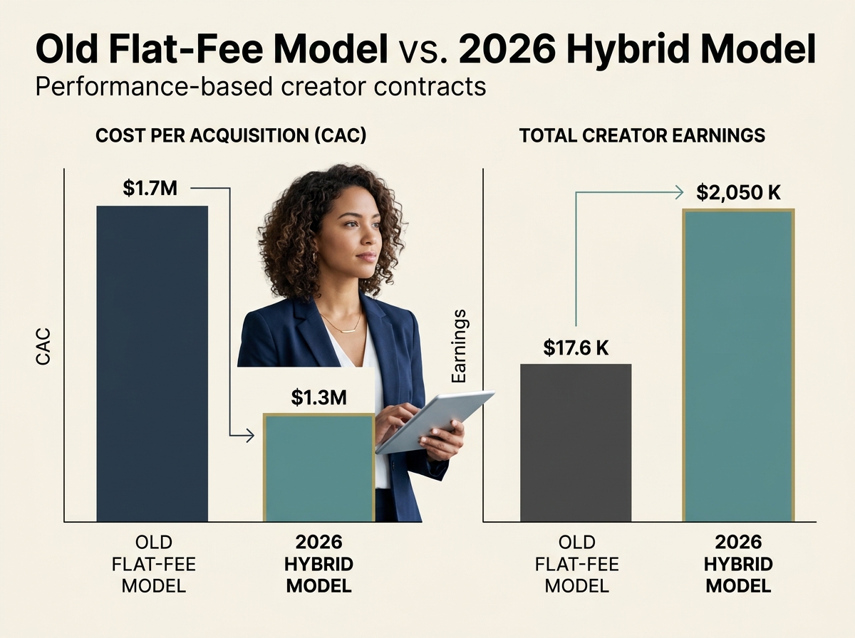A bar chart comparing the ROI of flat-fee contracts versus performance-based hybrid contracts.