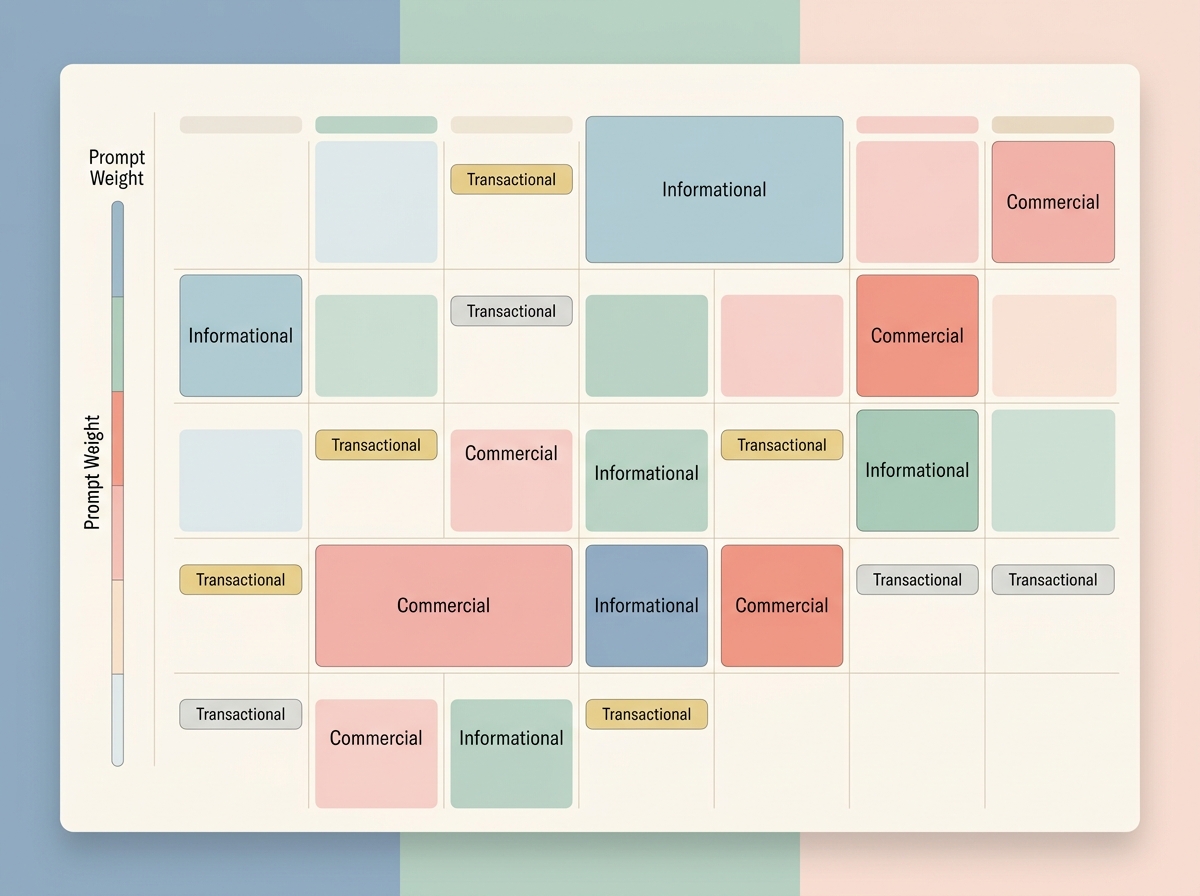 A conceptual content calendar organized by intent clusters rather than traditional dates.