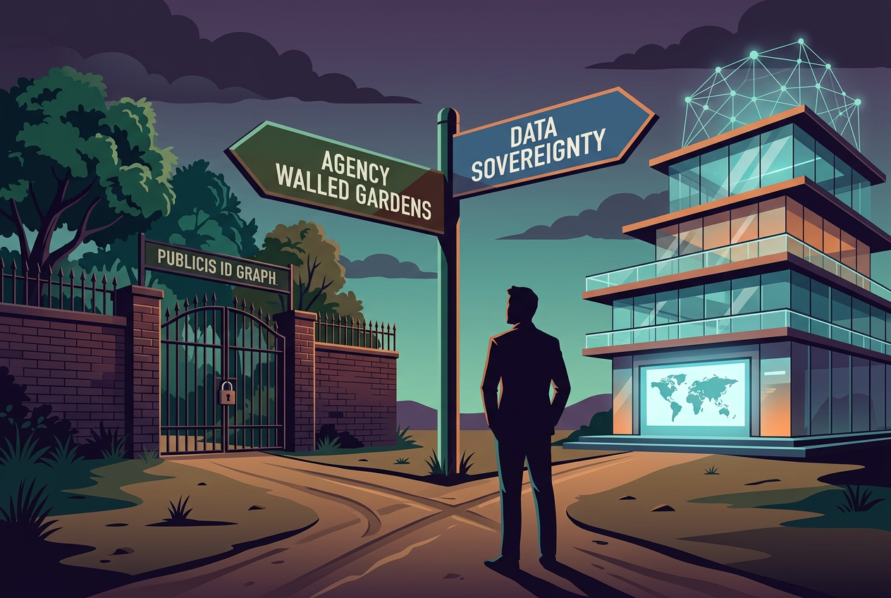 An illustration representing the choice marketers face between agency-owned ecosystems and building their own data infrastructure.