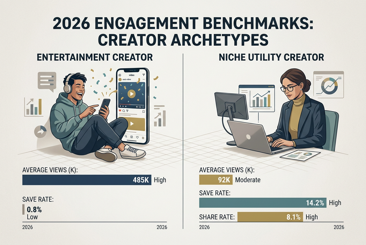 Comparison chart between general entertainment creators and niche utility creators.