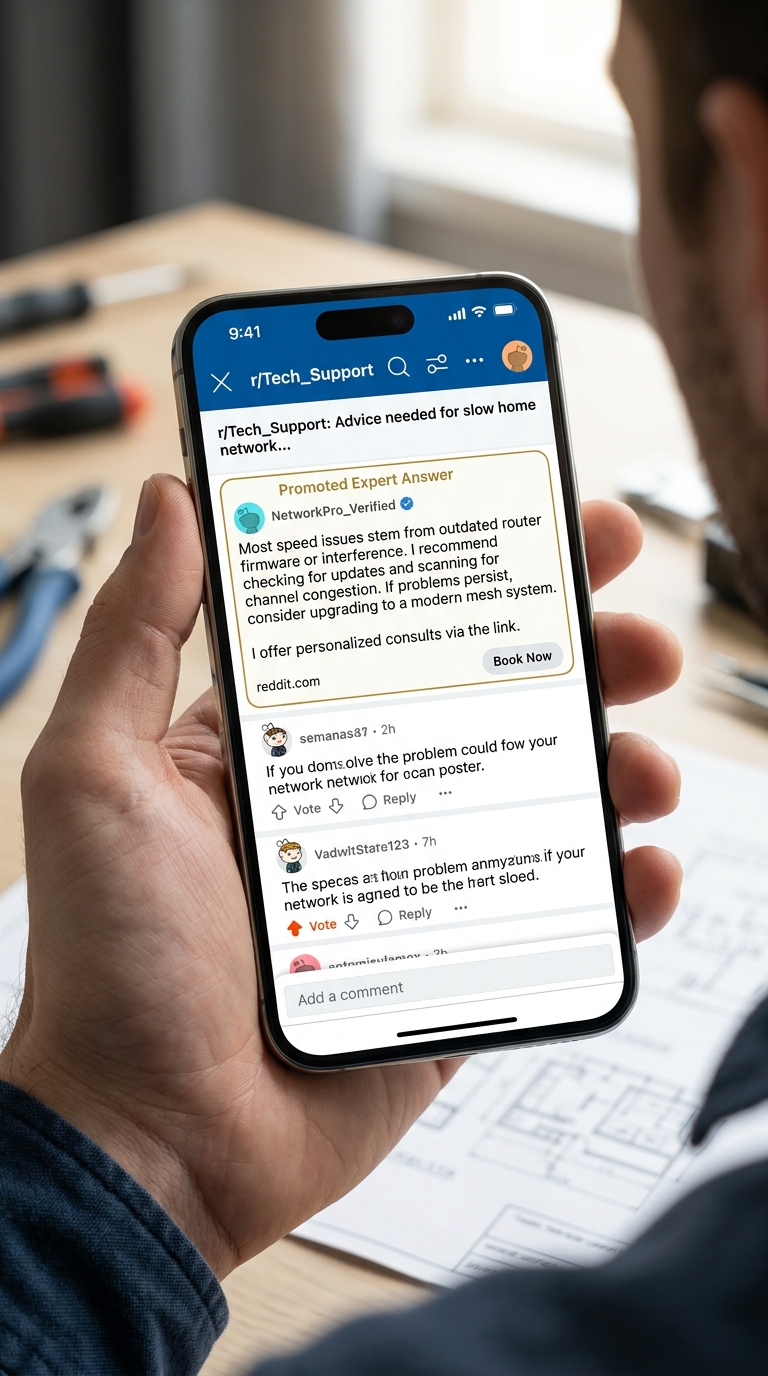 A mock-up of an improved promoted comment ad unit that looks helpful and integrated rather than disruptive.