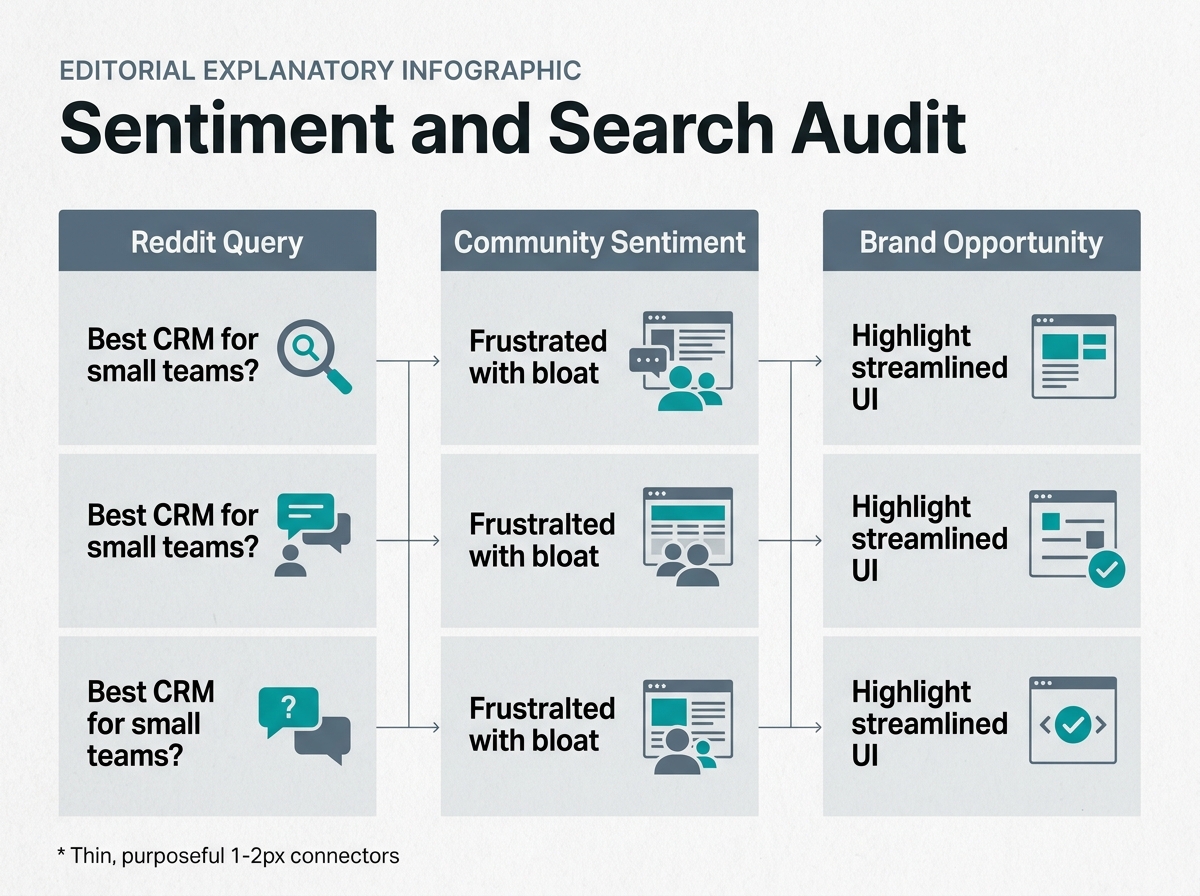 A diagram showing how to map Reddit user queries to brand opportunities.