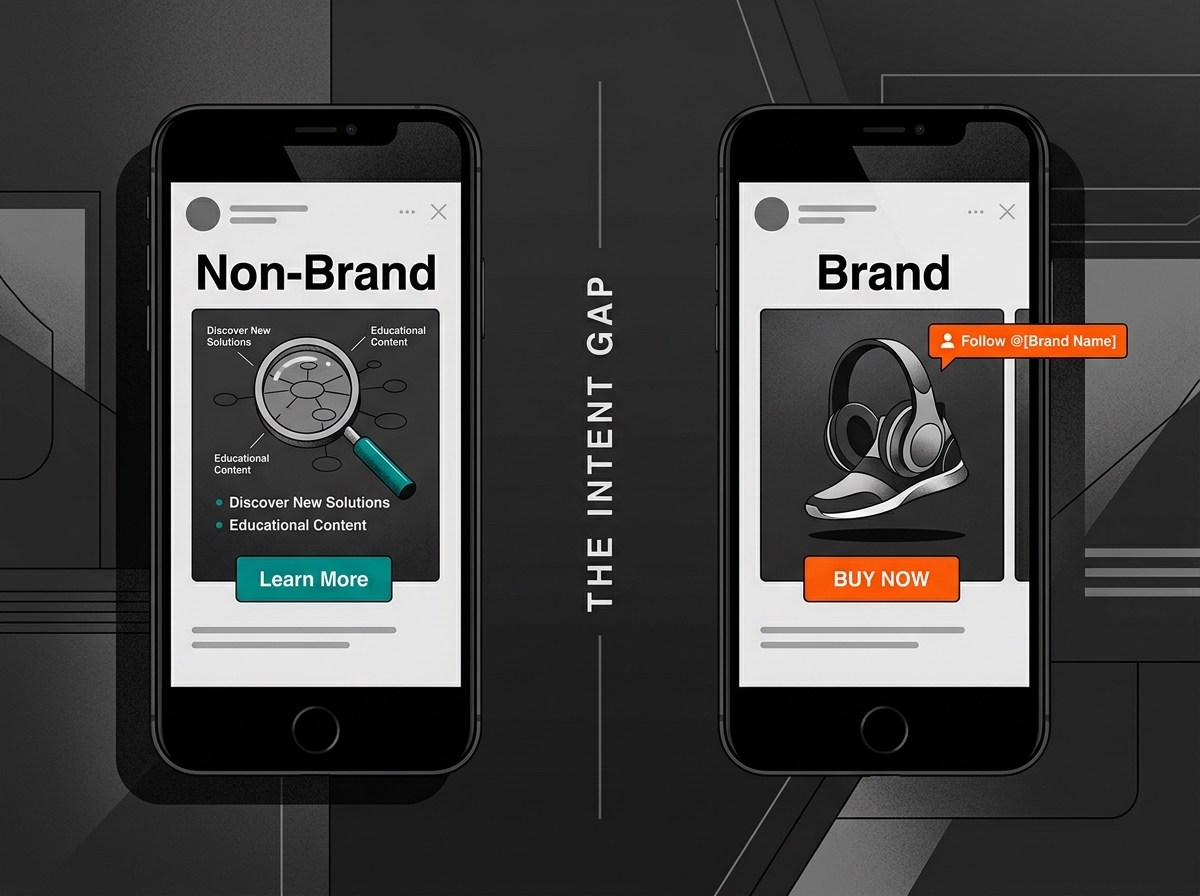 A visual comparison of different creative approaches for brand and non-brand campaigns on TikTok.