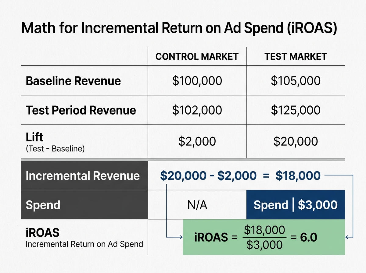 A table showing the financial calculations for incremental return on ad spend.