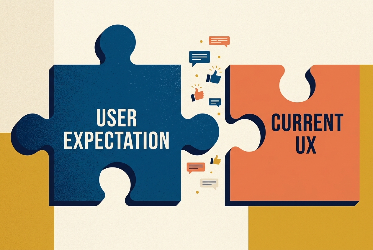 Illustration representing the gap between user expectations and actual product experience.