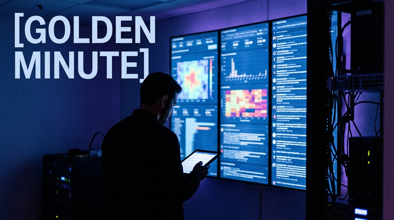 A high-tech social media monitoring center used for real-time crisis management.