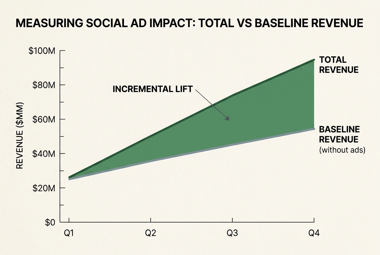A line graph illustrating incremental revenue lift from social media advertising.