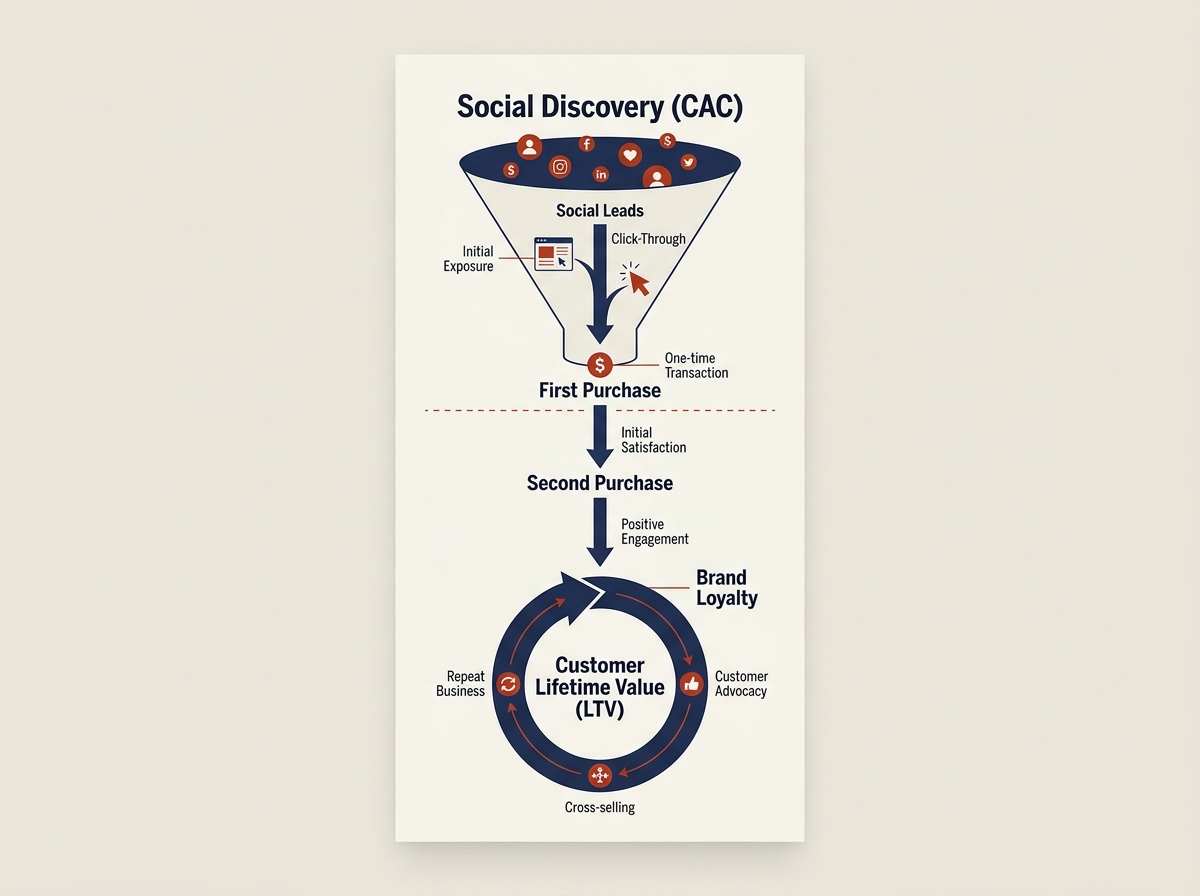 Infographic showing the relationship between acquisition cost and lifetime value.
