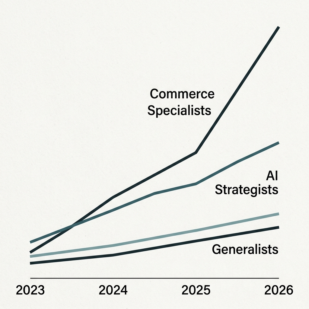 A line graph showing salary growth trends for different social media specialties from 2023 to 2026.