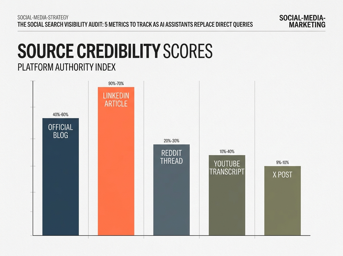 A bar chart comparing the citation authority of different social and web platforms in AI search results.