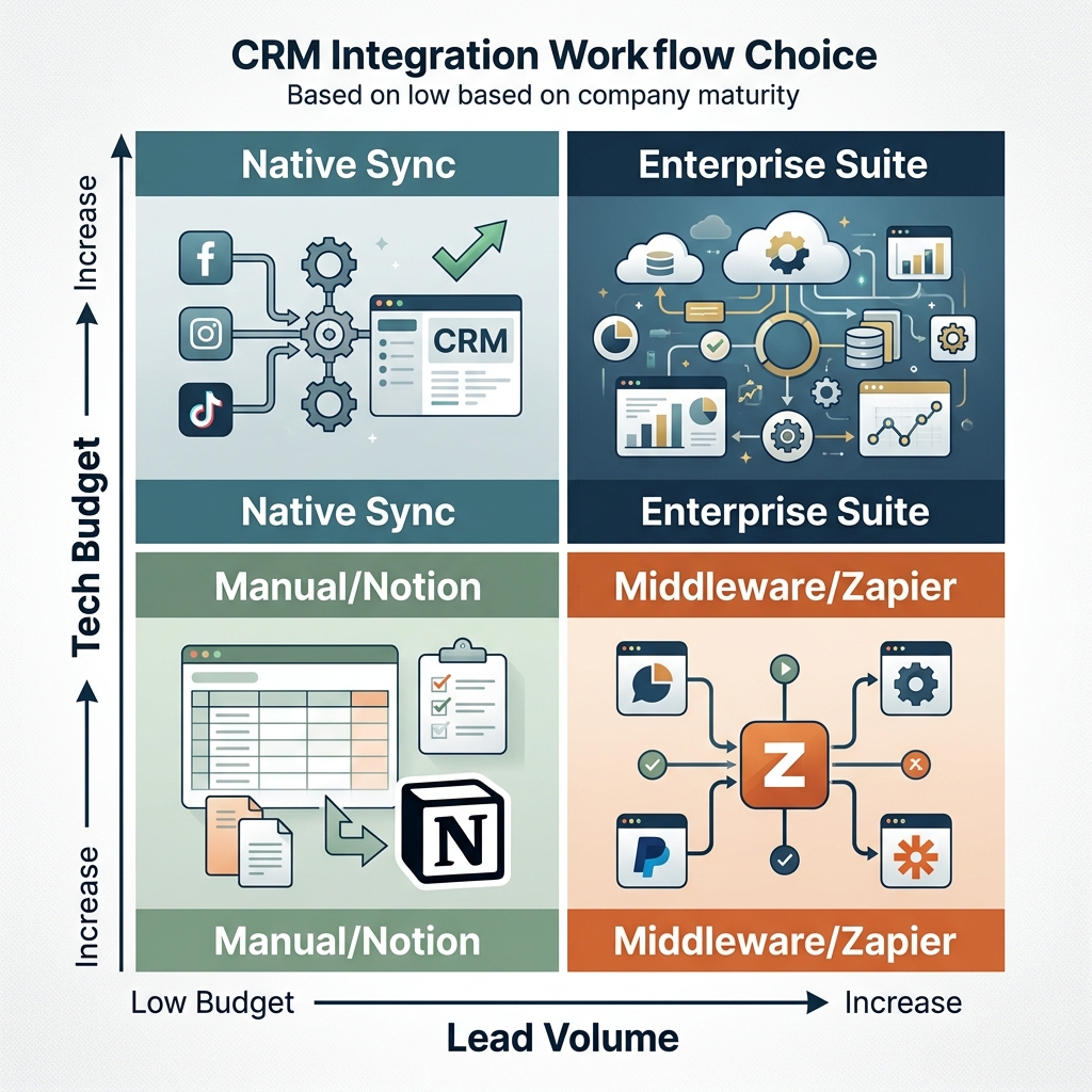 A decision matrix helping marketers choose the right social-to-CRM integration strategy.