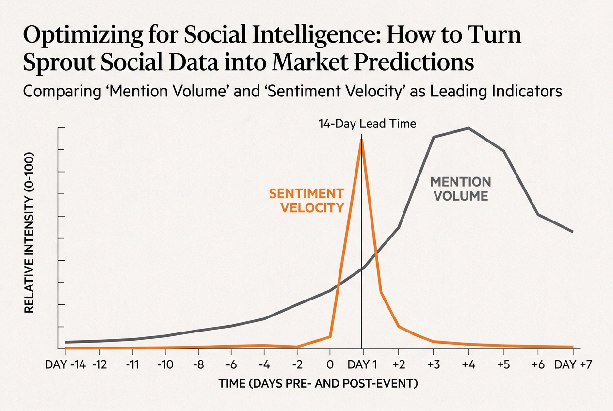 A chart showing how sentiment velocity leads mention volume by 14 days.