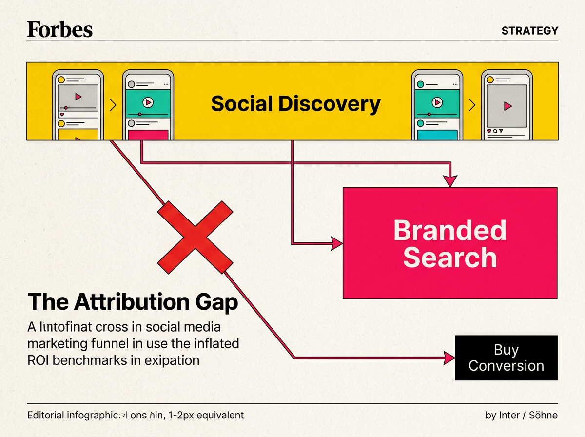 A diagram showing how users move from social discovery to branded search before purchasing.