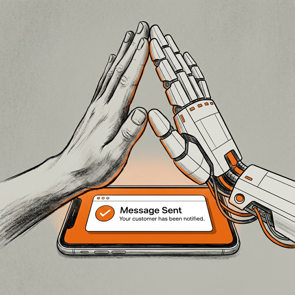An illustration symbolizing the partnership between human community managers and AI tools.
