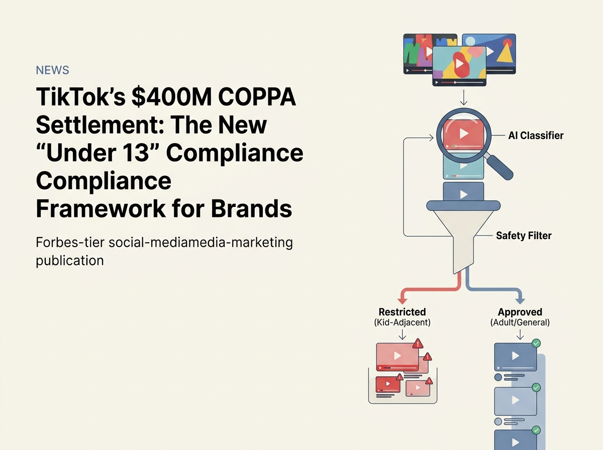 A diagram illustrating how TikTok's safety algorithm filters content into restricted and approved categories based on child-appealing signals.