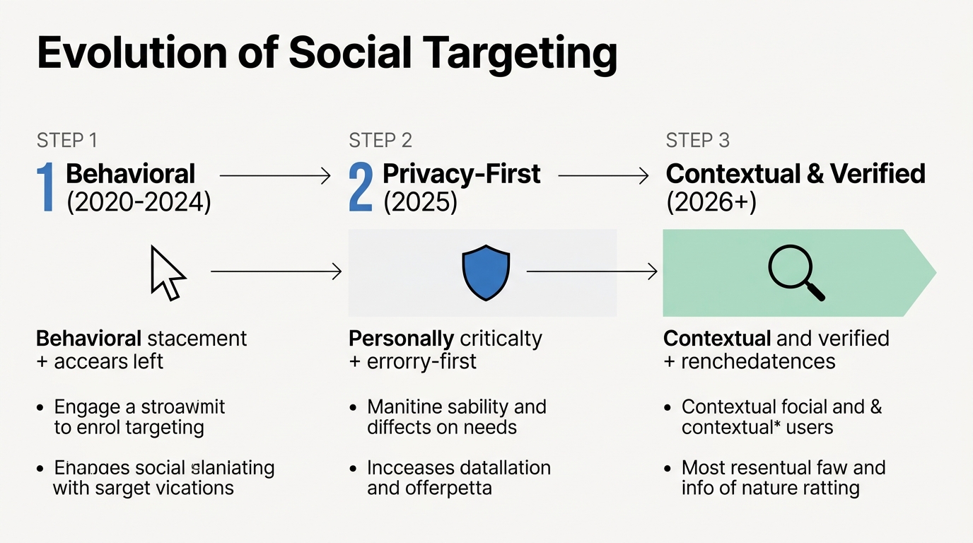 A timeline showing the shift from behavioral targeting to contextual and verified targeting in social media marketing.