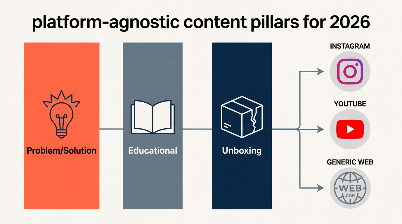 Infographic illustrating the three UGC content pillars that work across all social media platforms.