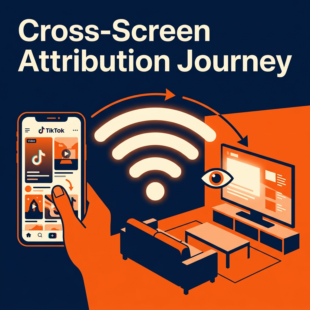 An infographic detailing the cross-screen consumer journey from mobile social interactions to connected TV ad exposure.
